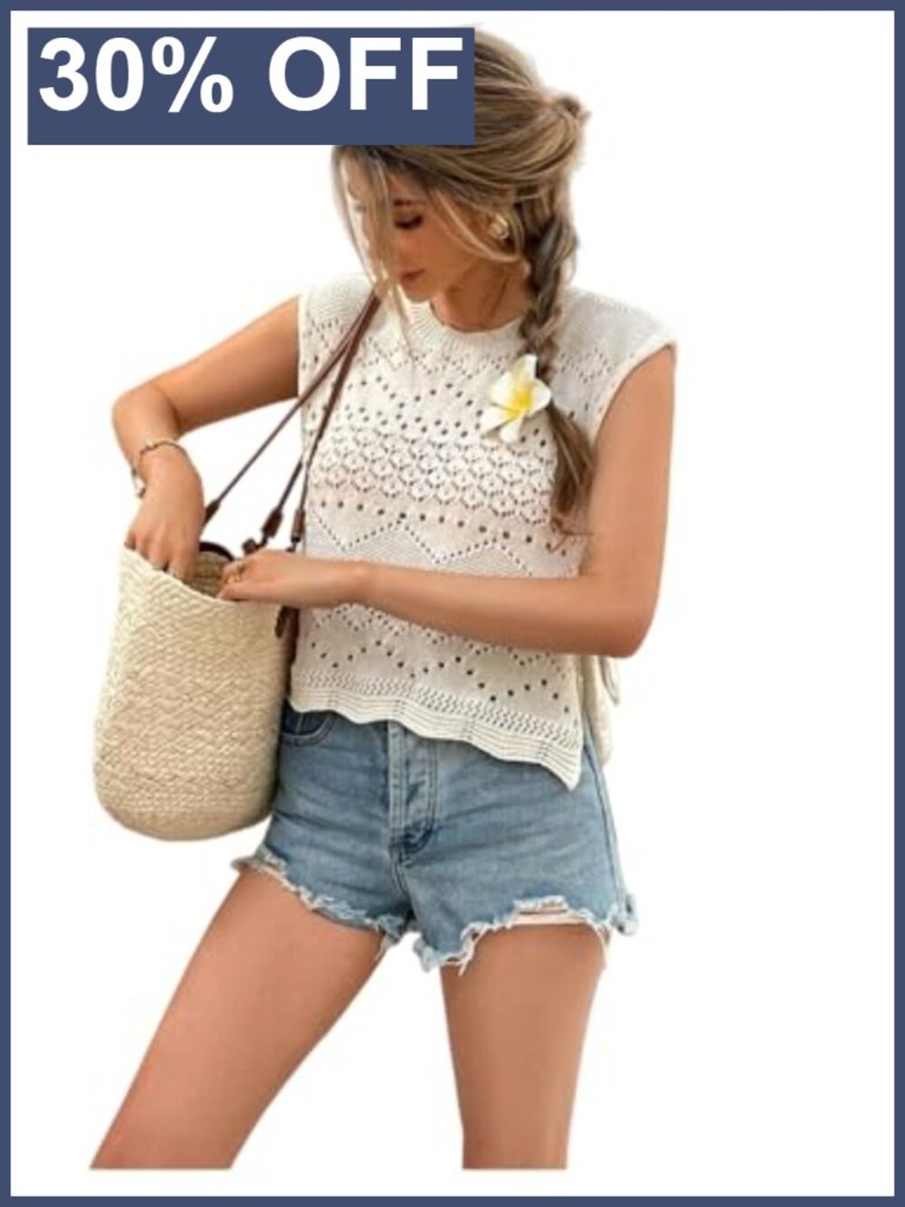 Crochet Knit Sweater Vest Tie Side Sleeveless Tank Top